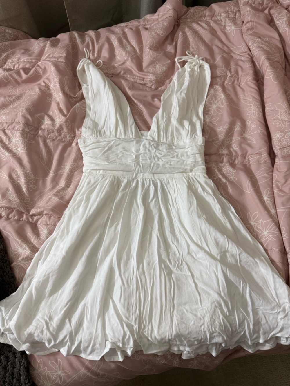 Princess Polly White Tie-Shoulder V-Neck Mini Dress